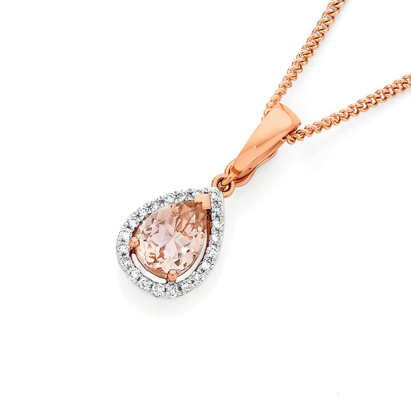 18K Gold Pendant with Chain - Natural Pear Sapphire and CVD diamonds