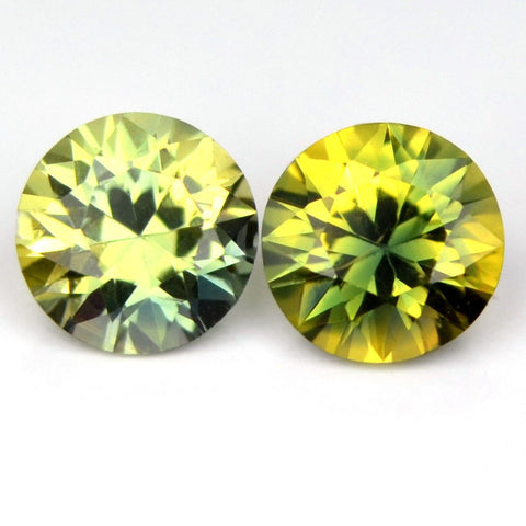 Certified 3.5mm Round Natural BiColor Sapphire Green Yellow Brilliant Cut Matching Pair 0.40ct Eye Clean Madagascar Gem - sapphirebazaar - 1