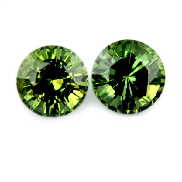 Certified Natural 5.3mm Green Matching Sapphire Pair - sapphirebazaar - 1