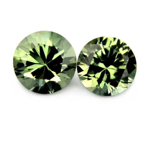 Certified Natural 4.8mm Matching Green Sapphire Pair - sapphirebazaar - 1