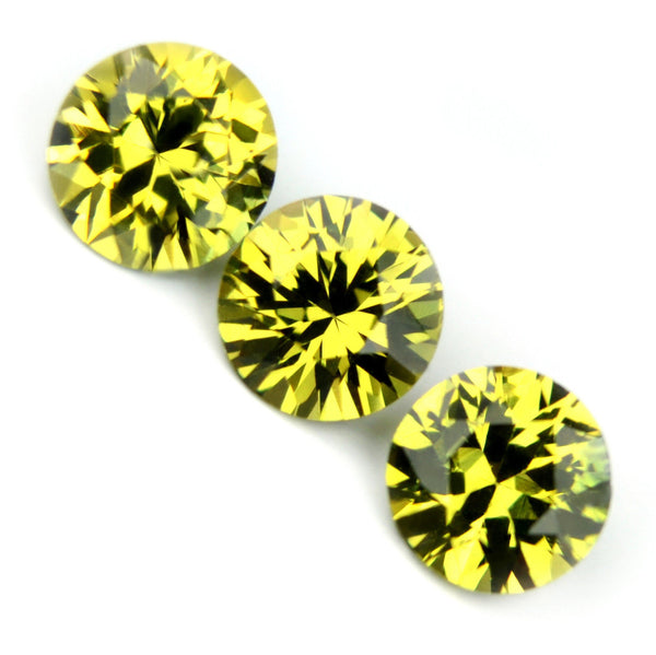 Certified 4.1mm Round Natural 3 Matching Sapphires Greenish Yellow 0.97ct Brilliant Cut vs Clarity Madagascar Gems - sapphirebazaar - 1