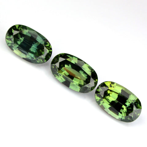 Certified Natural Green Matching Oval Sapphires 3 Matching Ovals 1.26ct Eye Clean Madagascar Gems - sapphirebazaar - 1